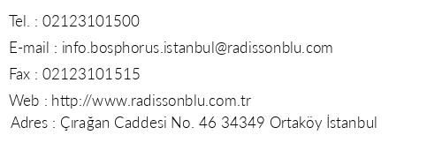Radisson Blu Bosphorus Hotel telefon numaralar, faks, e-mail, posta adresi ve iletiim bilgileri